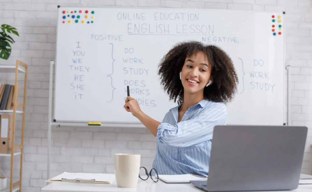 Virtual assistant working remotely from a comfortable home office.